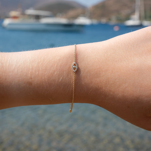 Sparkle Eye - 14K Solid Gold & Diamonds Bracelet
