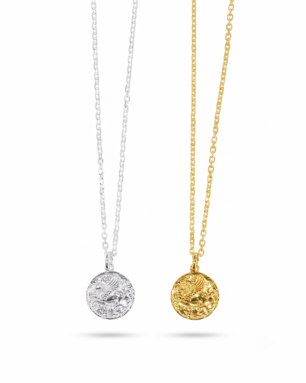 Pegasus Coin Necklace in Sterling Silver and 18K Gold Plated