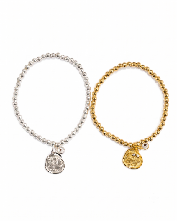 Athena Wisdom Owl Bracelet in Sterling Silver and 18K Gold Plated