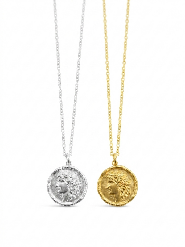 Dionysus Coin Necklace in Sterling Silver and 18K Gold Plated