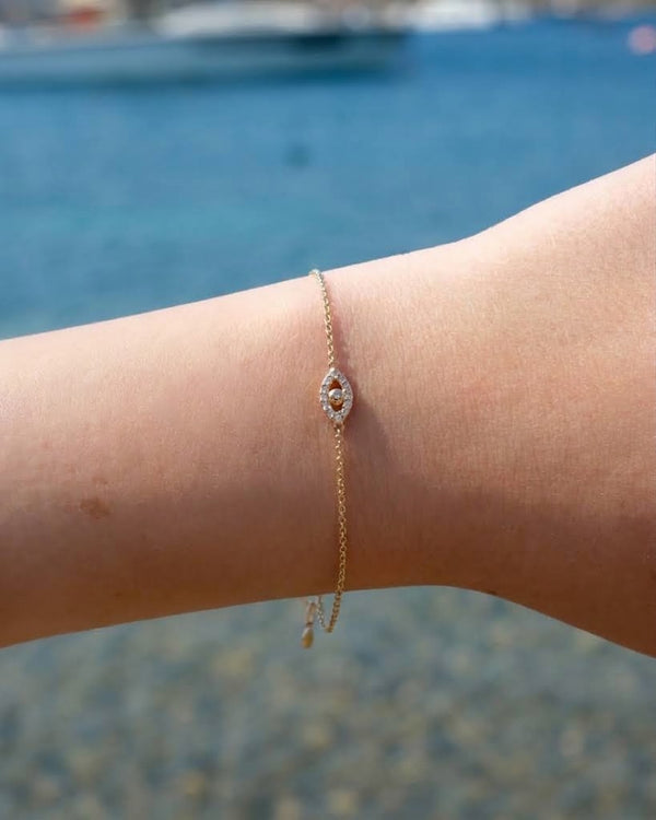 Sparkle Eye - 14K Solid Gold & Diamonds Bracelet