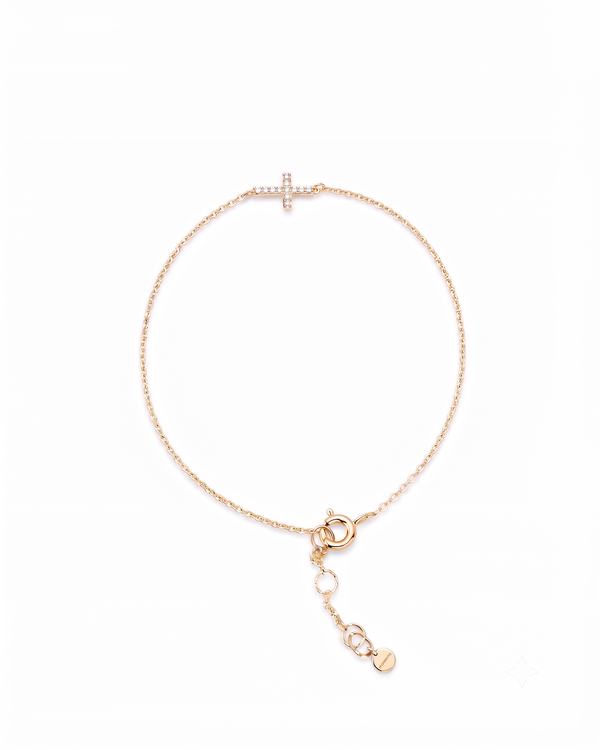 Sparkle Cross - 14K Solid Gold & Diamonds Bracelet
