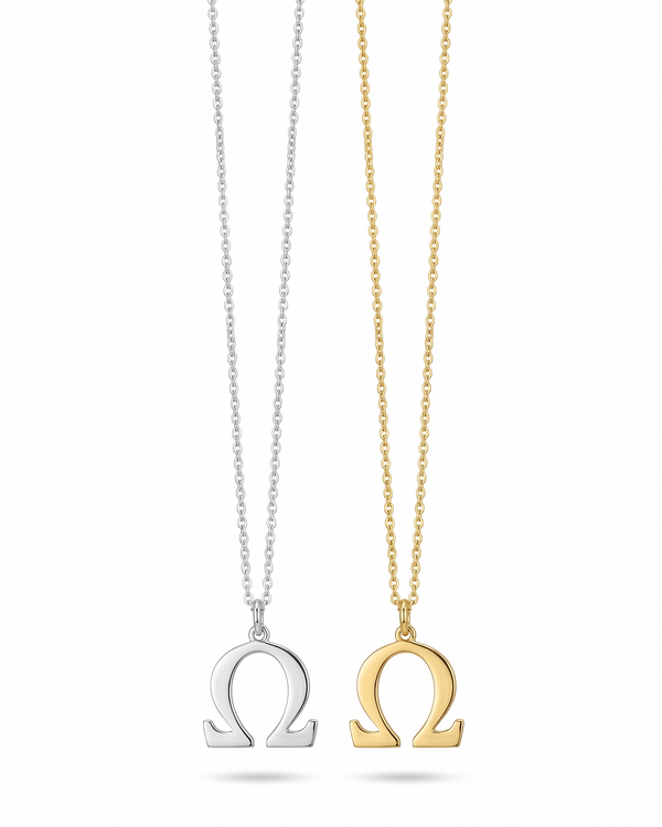 Greek Letters Omega Necklace in Sterling Silver and 18K Gold Plated