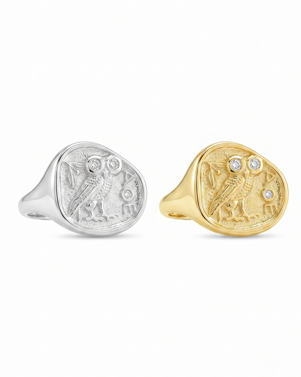 Athena Wisdom Owl Ring in Sterling Silver and 18K Gold Plated