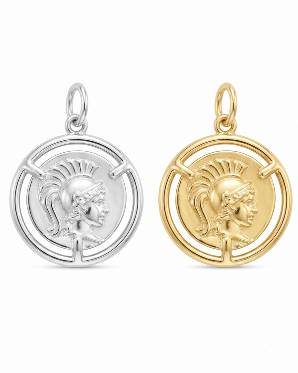 Ares Coin Pendant in Sterling Silver and 18K Gold Plated