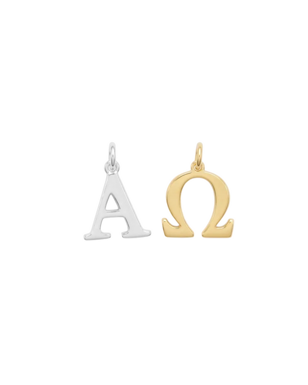 Greek Letters Pendant Alpha and Omega in Sterling Silver and 18K Gold Plated