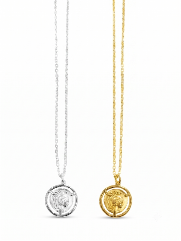 Ares Coin Necklace in Sterling Silver and 18K Gold Plated