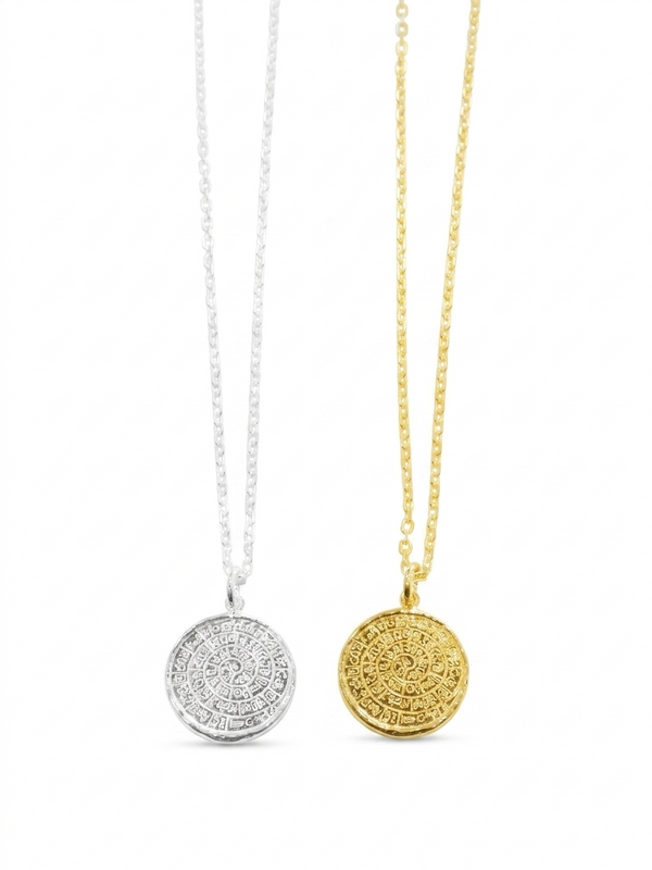 Phaistos Disc Necklace in Sterling Silver and 18K Gold Plated